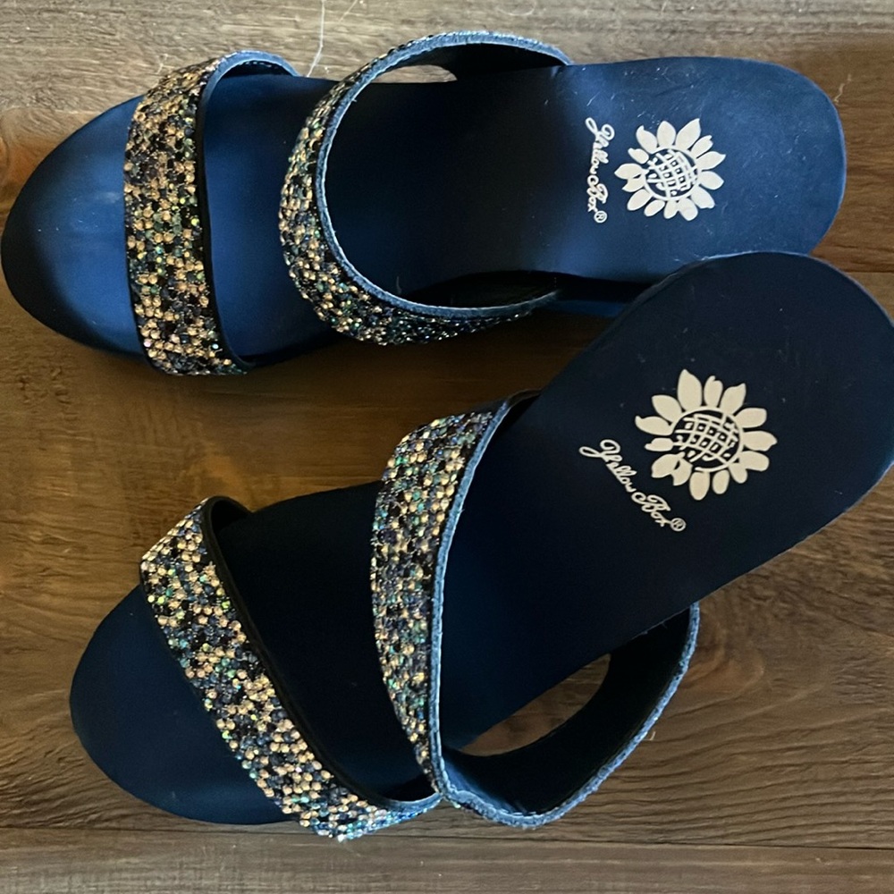 BNWB Yellow Box navy wedge slip ons-gorgeous